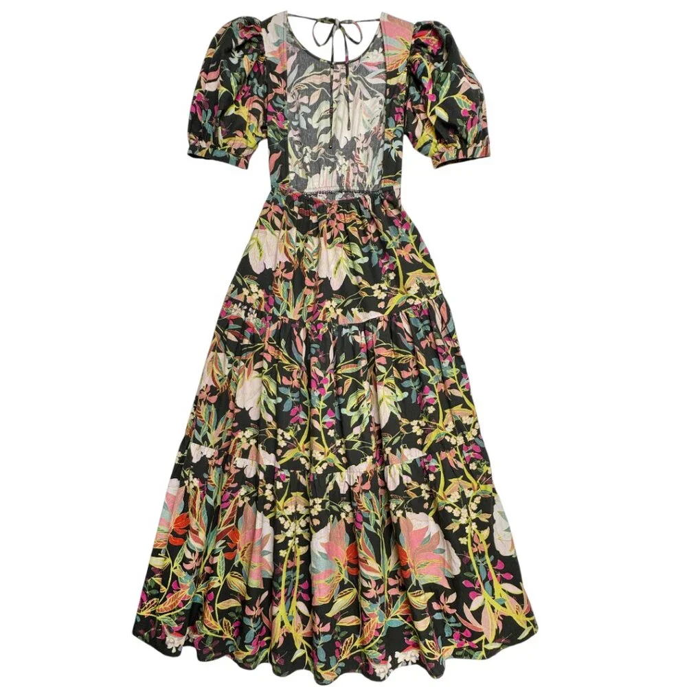 ANTHROPOLOGIE CONDITIONS APPLY MAXI MOODY DARK FLORAL DRESS WHIMSIGOTH BOHO XS - Picture 4 of 9